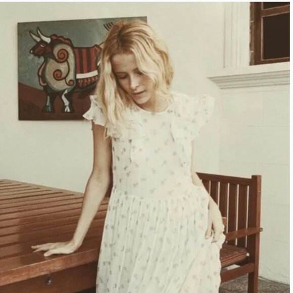 Doen Floral Embroidered Ruffle Midi Dress In Salt - Picture 6 of 14